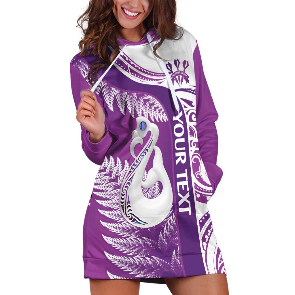 Personalised New Zealand Darts Hoodie Dress Aotearoa Fern Mix Paua Shell Manaia - Purple LT14 Purple - Polynesian Pride