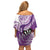 Personalised New Zealand Darts Off Shoulder Short Dress Aotearoa Fern Mix Paua Shell Manaia - Purple