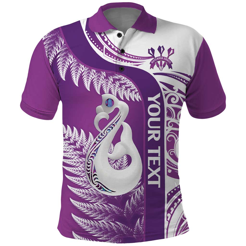 Personalised New Zealand Darts Polo Shirt Aotearoa Fern Mix Paua Shell Manaia - Purple