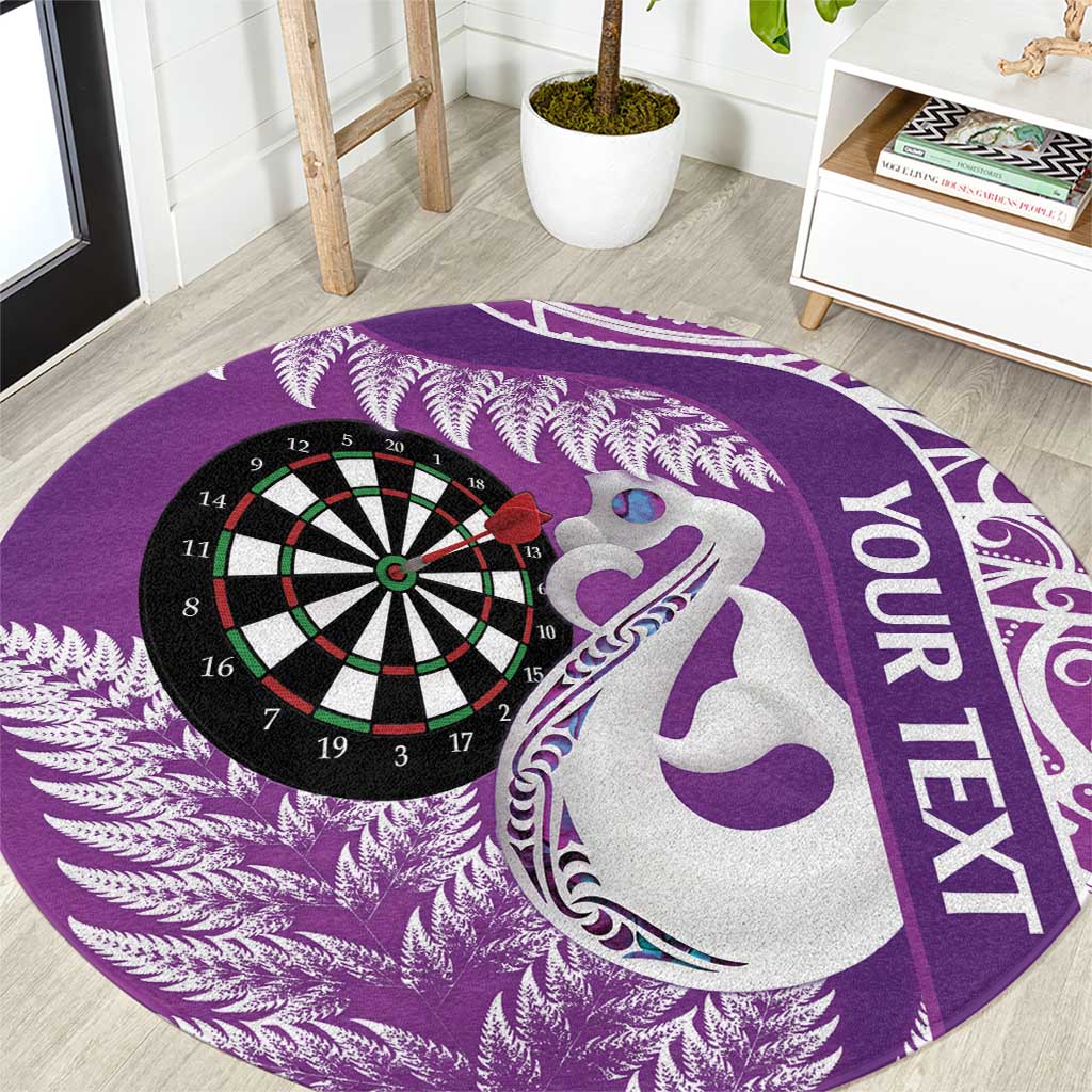 Personalised New Zealand Darts Round Carpet Aotearoa Fern Mix Paua Shell Manaia - Purple