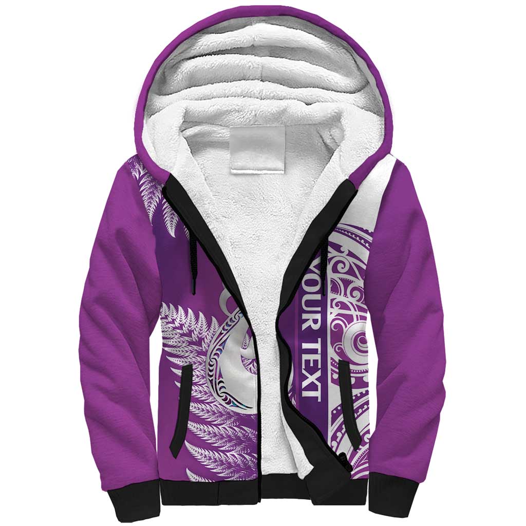 Personalised New Zealand Darts Sherpa Hoodie Aotearoa Fern Mix Paua Shell Manaia - Purple LT14 Unisex Purple - Polynesian Pride
