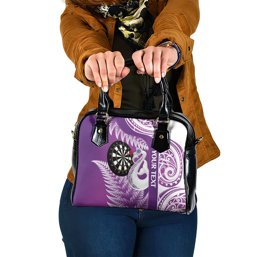 Personalised New Zealand Darts Shoulder Handbag Aotearoa Fern Mix Paua Shell Manaia - Purple