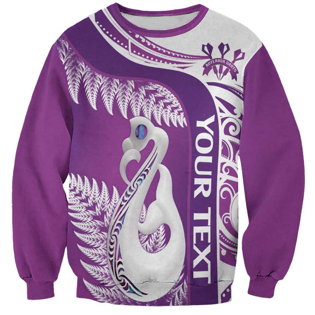 Personalised New Zealand Darts Sweatshirt Aotearoa Fern Mix Paua Shell Manaia - Purple LT14 Unisex Purple - Polynesian Pride