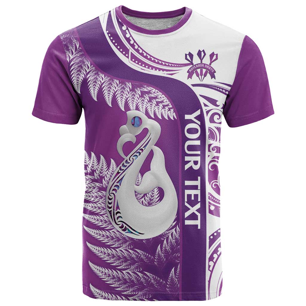 Personalised New Zealand Darts T Shirt Aotearoa Fern Mix Paua Shell Manaia - Purple