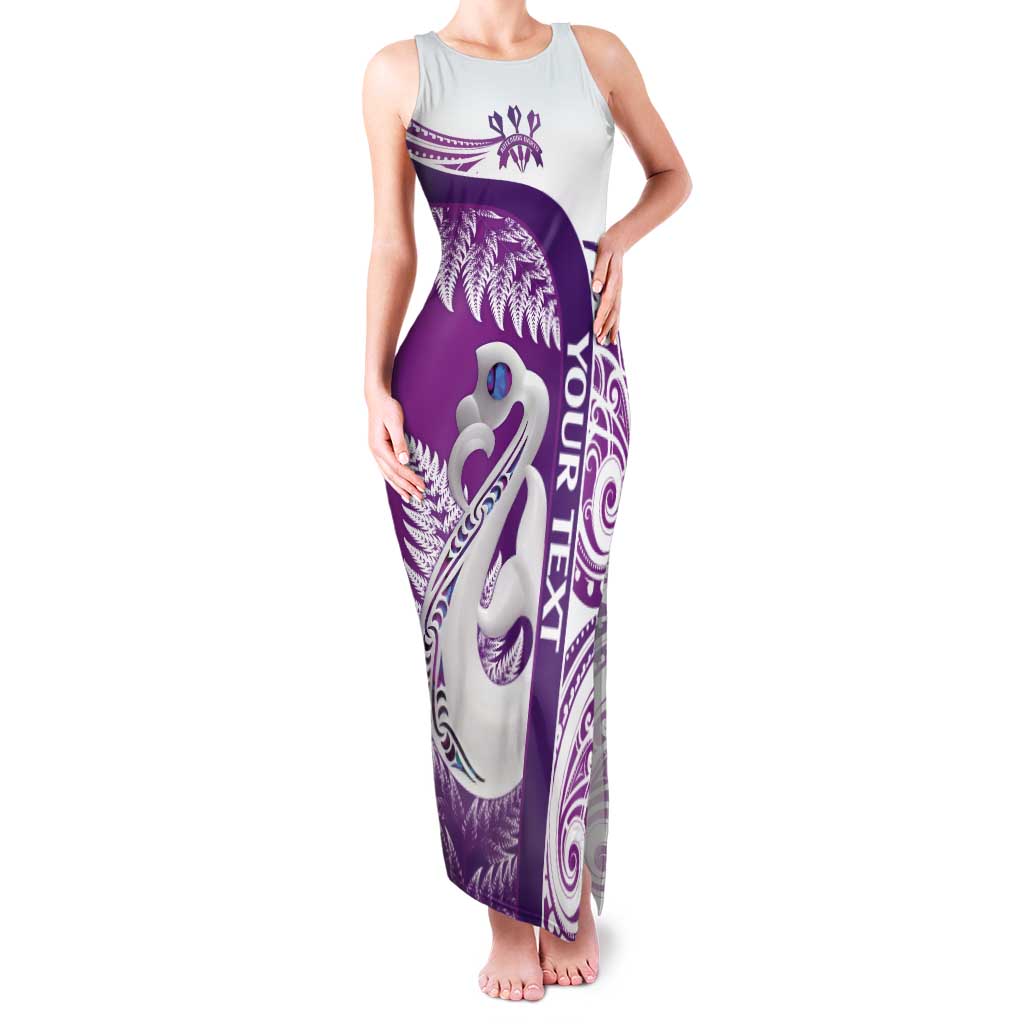 Personalised New Zealand Darts Tank Maxi Dress Aotearoa Fern Mix Paua Shell Manaia - Purple LT14 Women Purple - Polynesian Pride