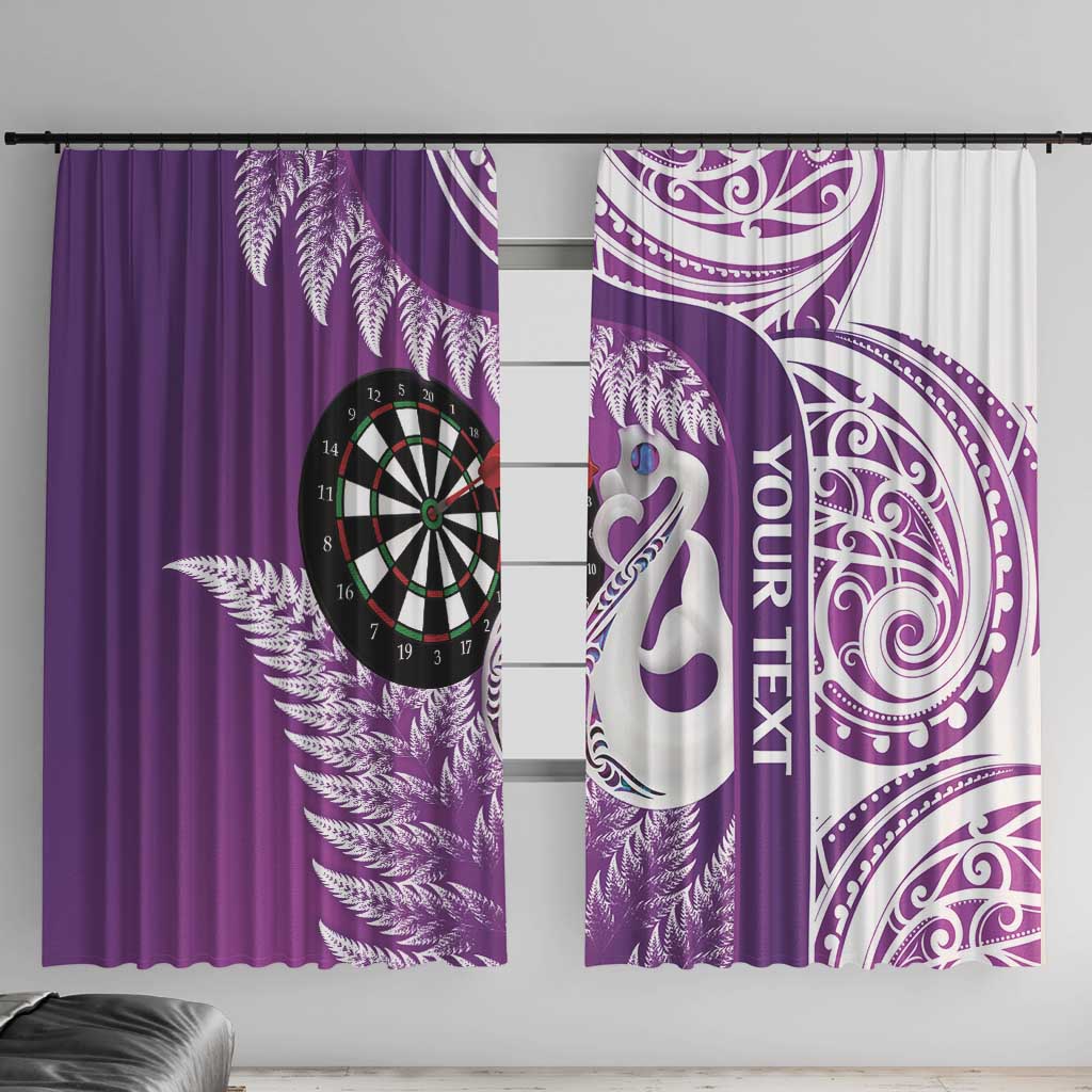 Personalised New Zealand Darts Window Curtain Aotearoa Fern Mix Paua Shell Manaia - Purple LT14 With Hooks Purple - Polynesian Pride