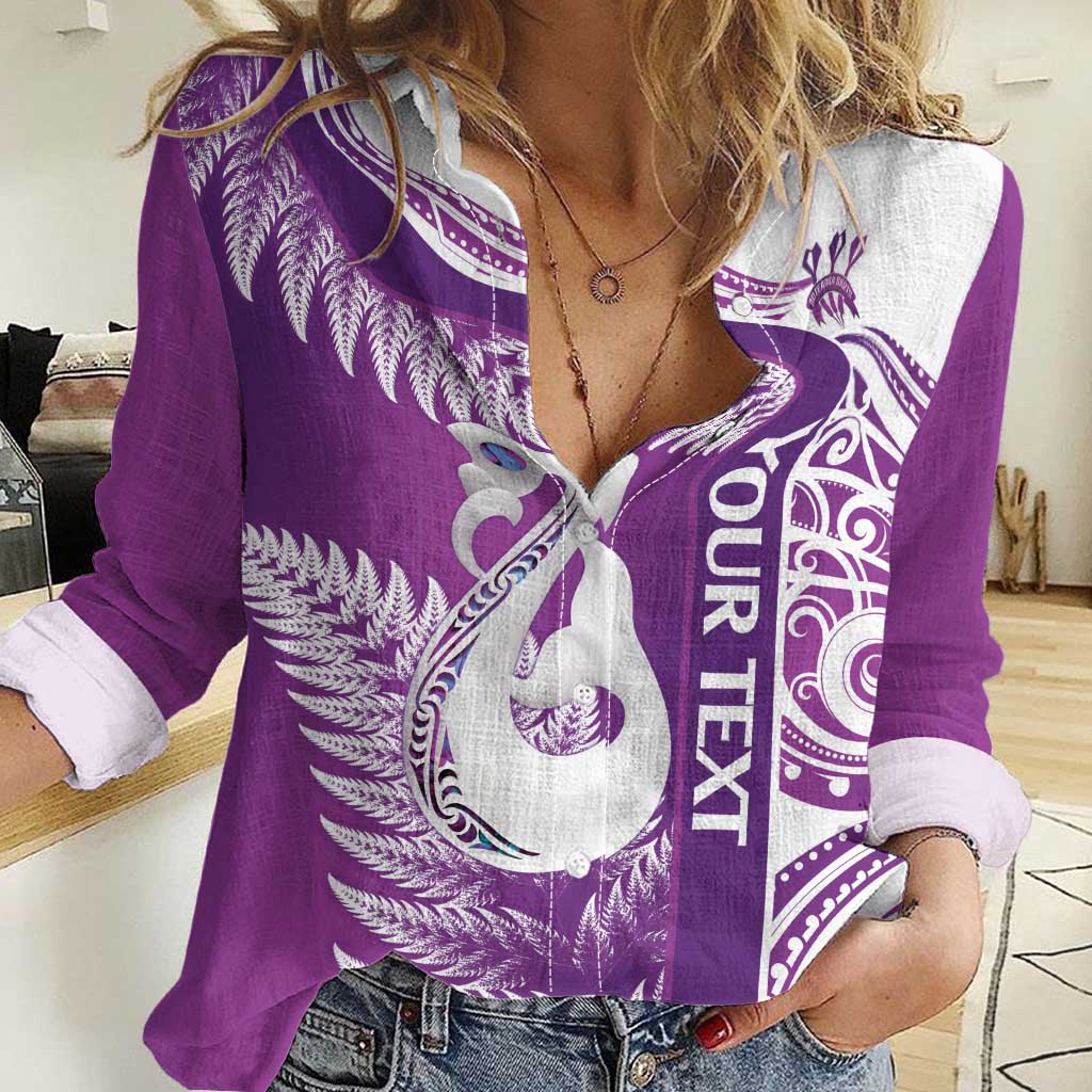 Personalised New Zealand Darts Women Casual Shirt Aotearoa Fern Mix Paua Shell Manaia - Purple