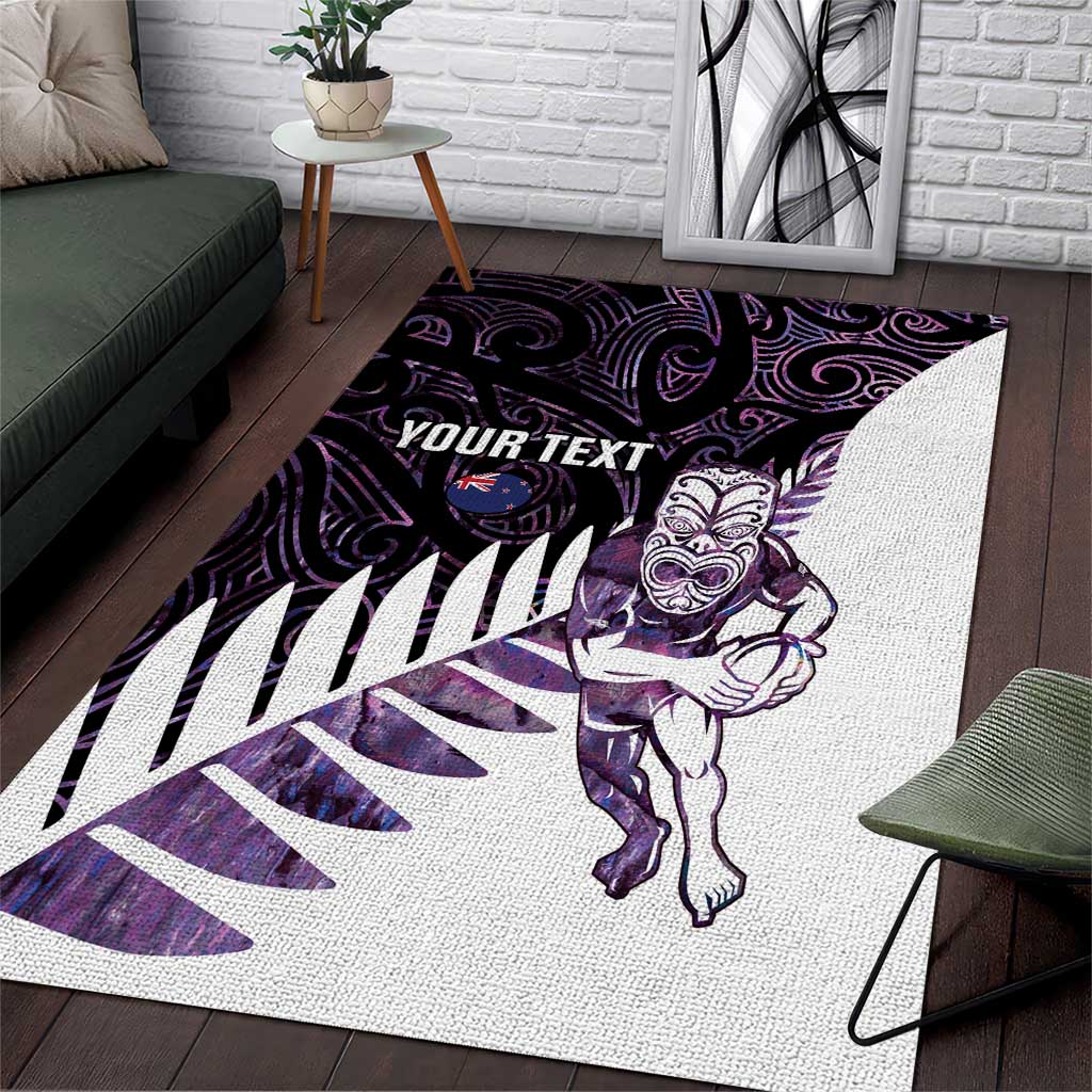 New Zealand Silver Fern Rugby Custom Area Rug Go All Black Purple Maori Paua Shell - Polynesian Pride