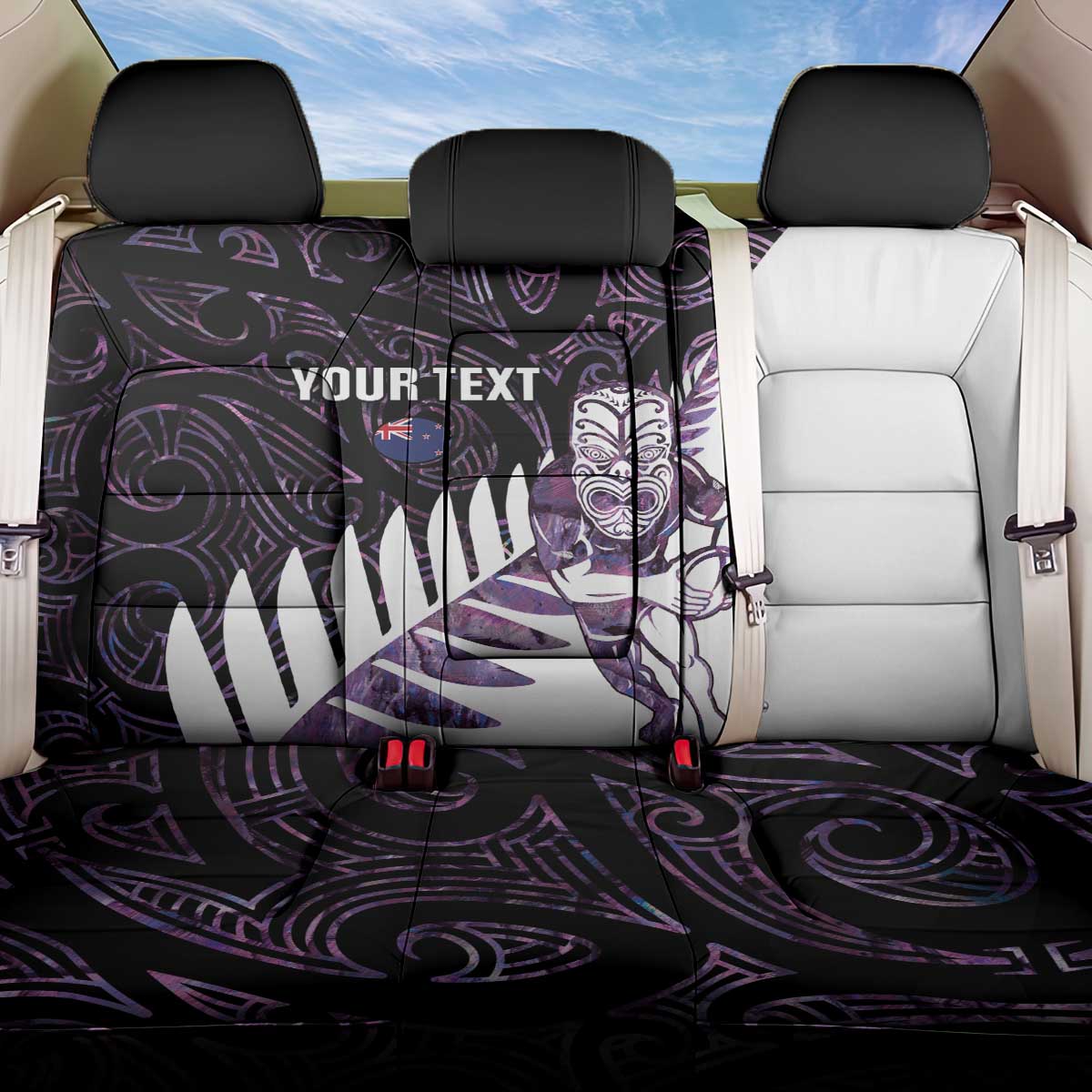New Zealand Silver Fern Rugby Custom Back Car Seat Cover Go All Black Purple Maori Paua Shell - Polynesian Pride
