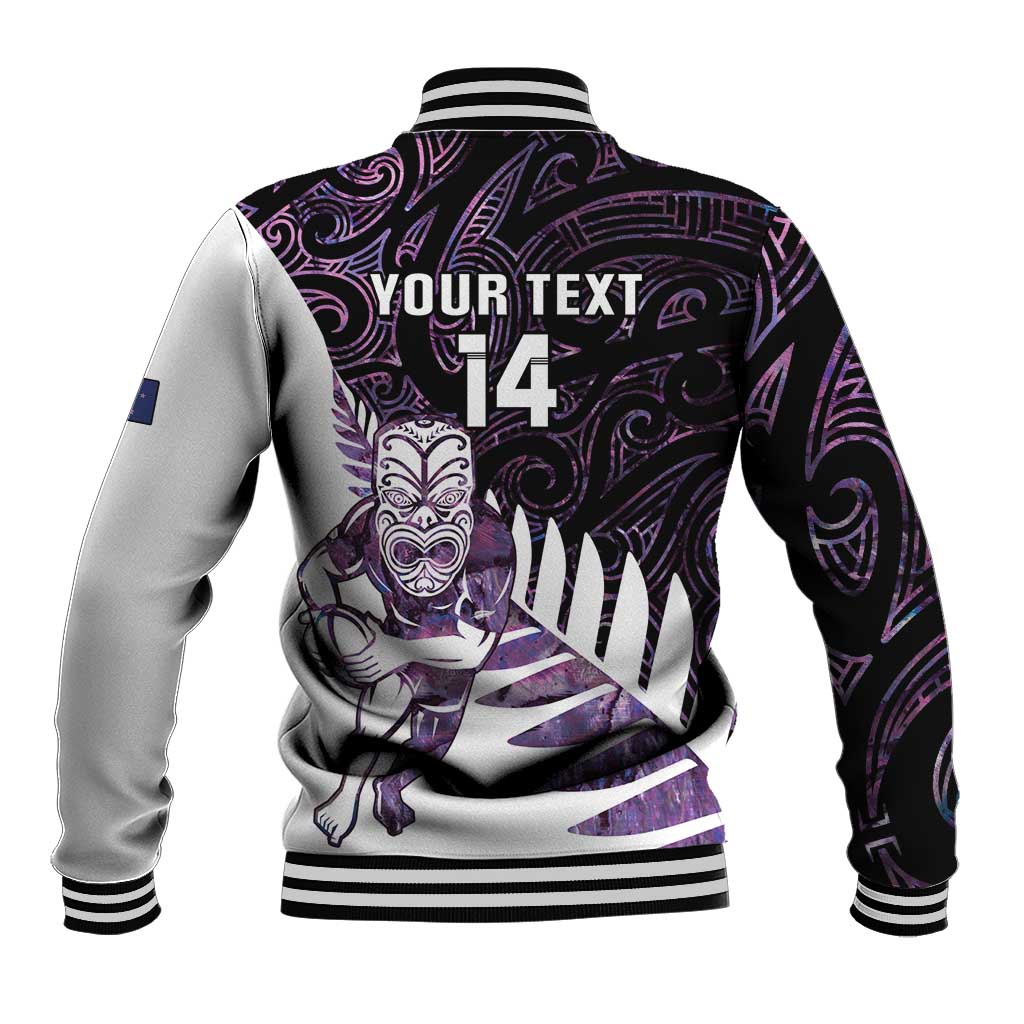 New Zealand Silver Fern Rugby Custom Baseball Jacket Go All Black Purple Maori Paua Shell - Polynesian Pride
