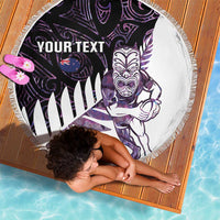 New Zealand Silver Fern Rugby Custom Beach Blanket Go All Black Purple Maori Paua Shell - Polynesian Pride