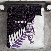 New Zealand Silver Fern Rugby Custom Bedding Set Go All Black Purple Maori Paua Shell - Polynesian Pride