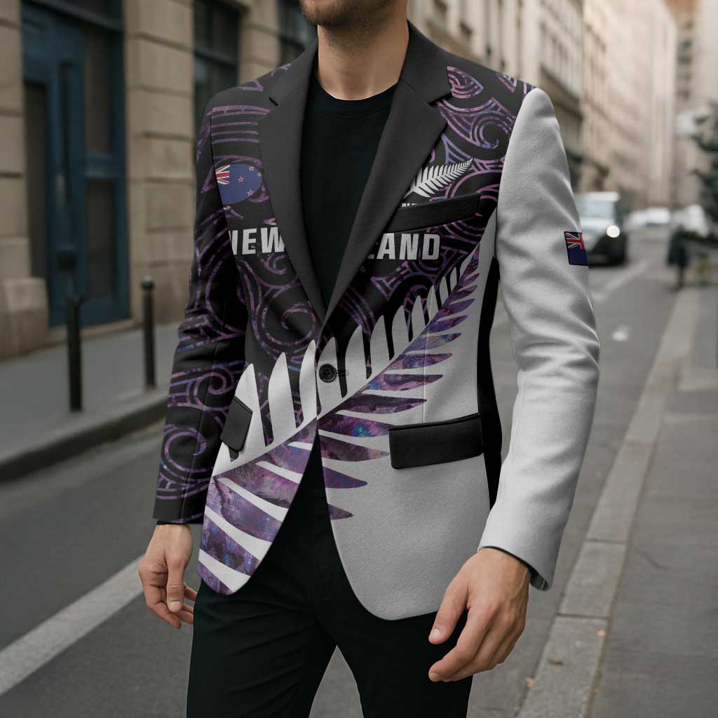New Zealand Silver Fern Rugby Custom Blazer Go All Black Purple Maori Paua Shell - Polynesian Pride