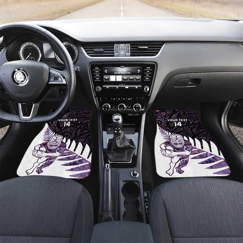 New Zealand Silver Fern Rugby Custom Car Mats Go All Black Purple Maori Paua Shell - Polynesian Pride