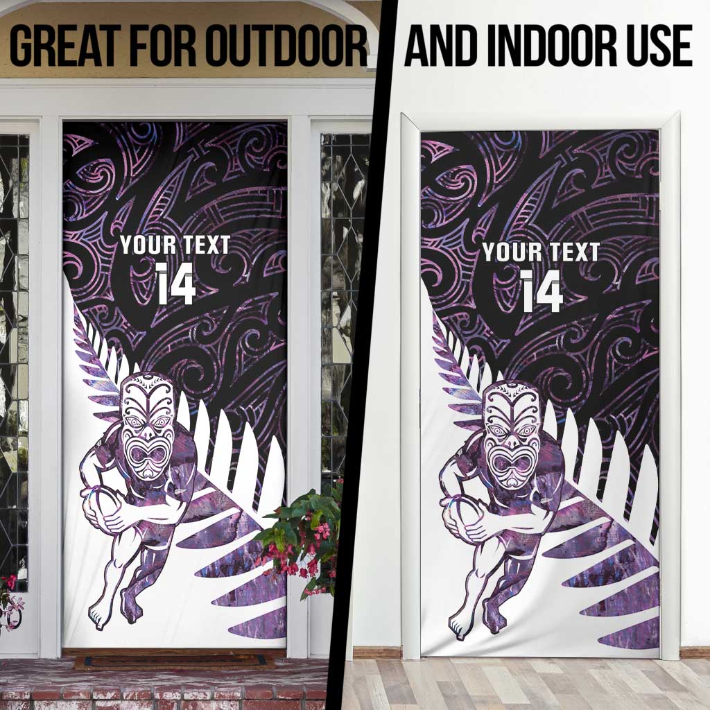 New Zealand Silver Fern Rugby Custom Door Cover Go All Black Purple Maori Paua Shell - Polynesian Pride