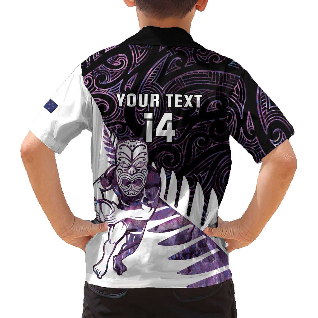 New Zealand Silver Fern Rugby Custom Family Matching Long Sleeve Bodycon Dress and Hawaiian Shirt Go All Black Purple Maori Paua Shell - Polynesian Pride