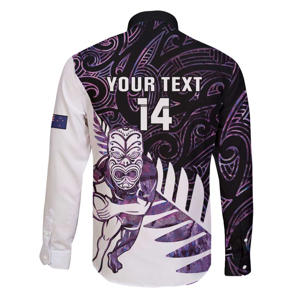 New Zealand Silver Fern Rugby Custom Family Matching Long Sleeve Bodycon Dress and Hawaiian Shirt Go All Black Purple Maori Paua Shell - Polynesian Pride