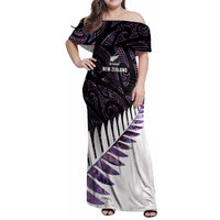 New Zealand Silver Fern Rugby Custom Family Matching Off Shoulder Maxi Dress and Hawaiian Shirt Go All Black Purple Maori Paua Shell - Polynesian Pride