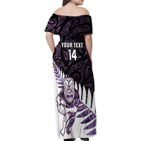New Zealand Silver Fern Rugby Custom Family Matching Off Shoulder Maxi Dress and Hawaiian Shirt Go All Black Purple Maori Paua Shell - Polynesian Pride