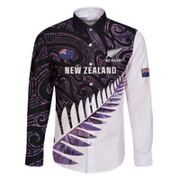 New Zealand Silver Fern Rugby Custom Family Matching Off Shoulder Short Dress and Hawaiian Shirt Go All Black Purple Maori Paua Shell - Polynesian Pride