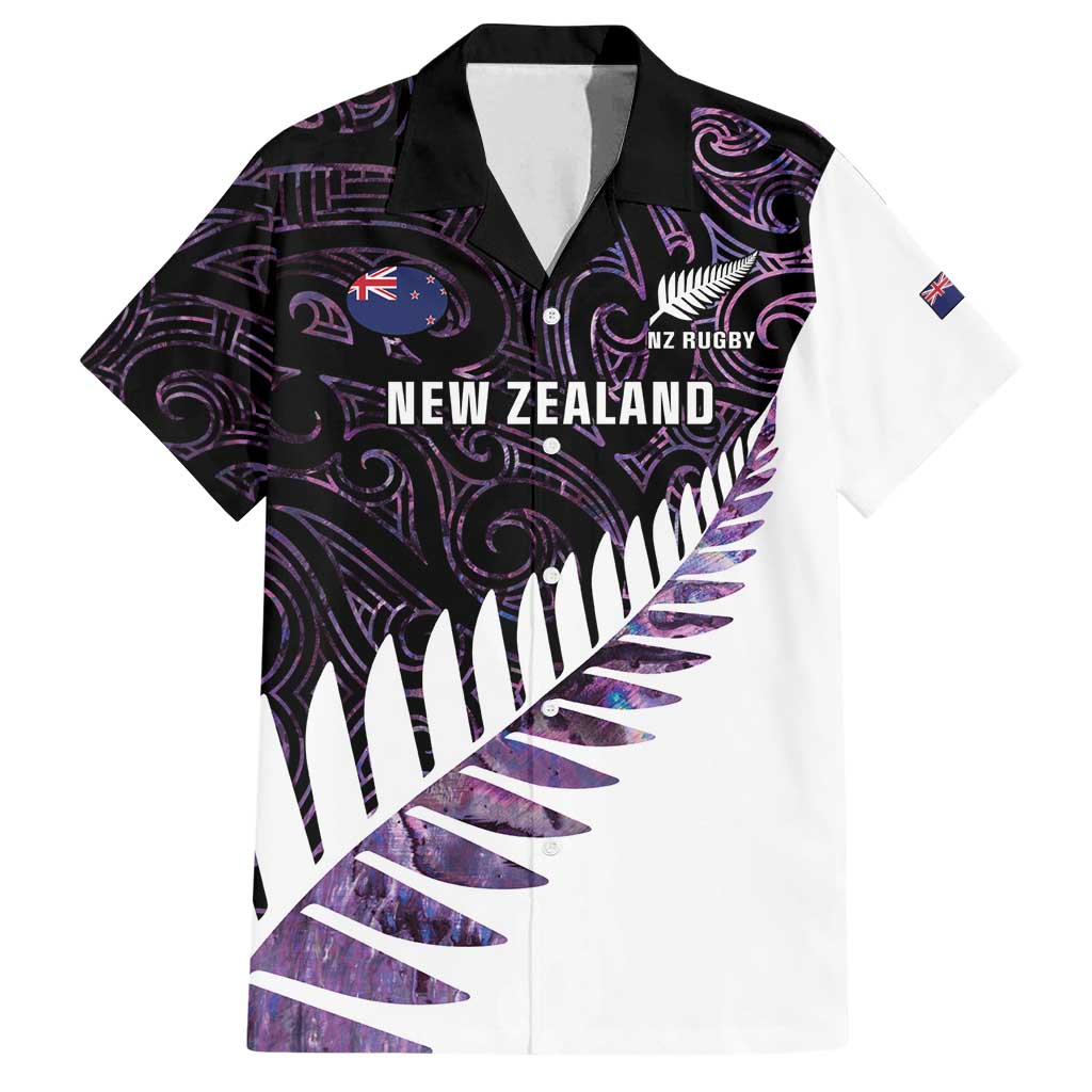 New Zealand Silver Fern Rugby Custom Family Matching Puletasi and Hawaiian Shirt Go All Black Purple Maori Paua Shell - Polynesian Pride