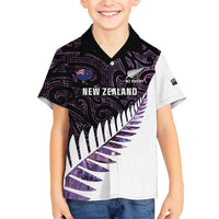 New Zealand Silver Fern Rugby Custom Family Matching Short Sleeve Bodycon Dress and Hawaiian Shirt Go All Black Purple Maori Paua Shell - Polynesian Pride