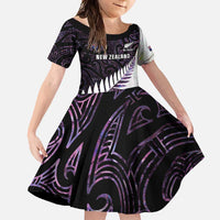 New Zealand Silver Fern Rugby Custom Family Matching Summer Maxi Dress and Hawaiian Shirt Go All Black Purple Maori Paua Shell - Polynesian Pride