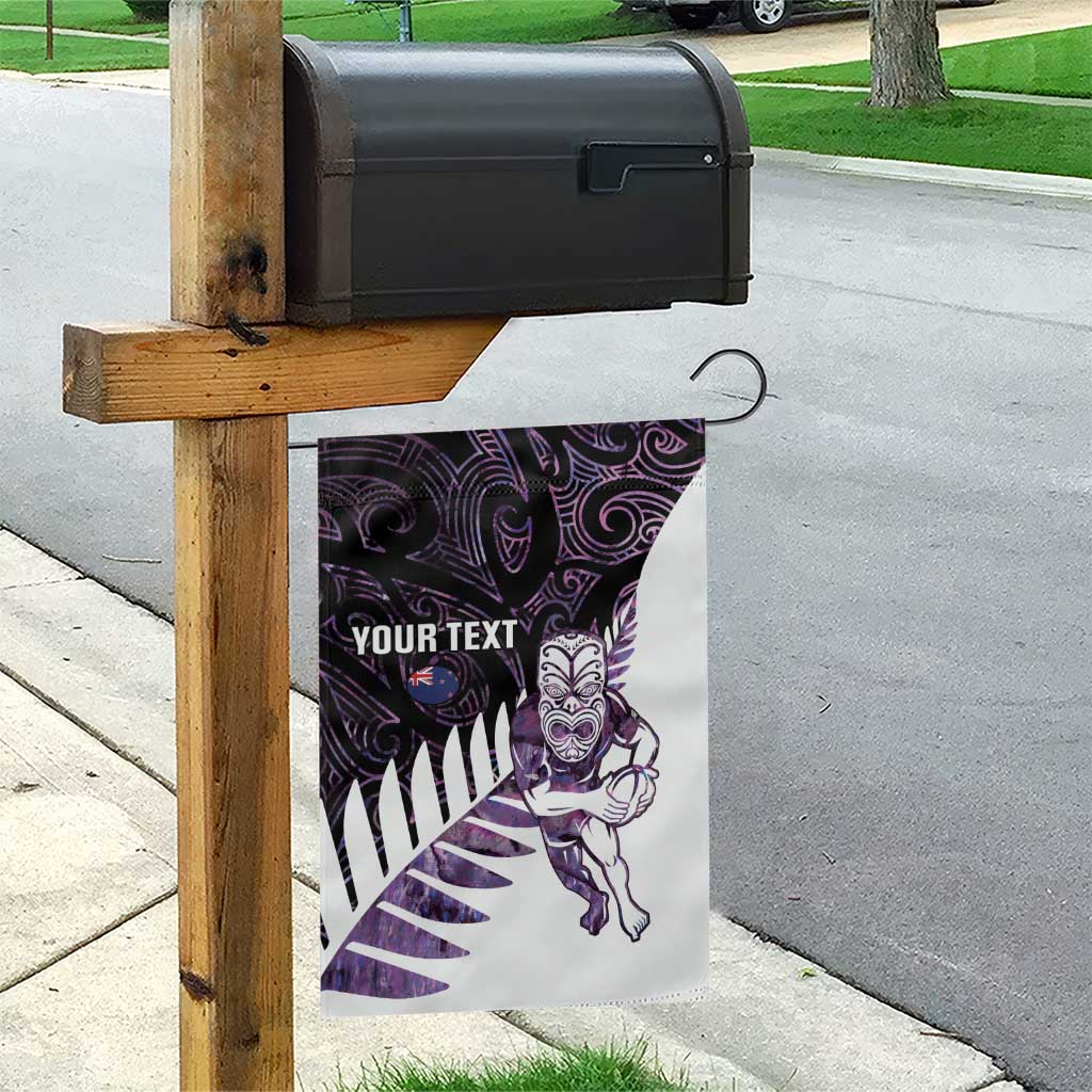 New Zealand Silver Fern Rugby Custom Garden Flag Go All Black Purple Maori Paua Shell - Polynesian Pride