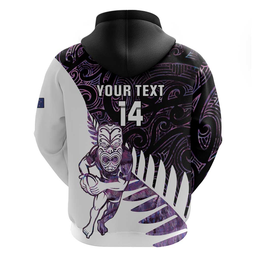 New Zealand Silver Fern Rugby Custom Hoodie Go All Black Purple Maori Paua Shell - Polynesian Pride