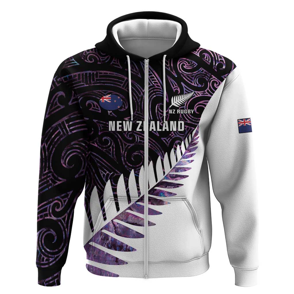 New Zealand Silver Fern Rugby Custom Hoodie Go All Black Purple Maori Paua Shell - Polynesian Pride