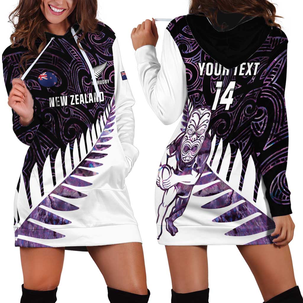New Zealand Silver Fern Rugby Custom Hoodie Dress Go All Black Purple Maori Paua Shell - Polynesian Pride