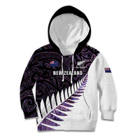 New Zealand Silver Fern Rugby Custom Kid Hoodie Go All Black Purple Maori Paua Shell - Polynesian Pride