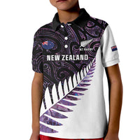 New Zealand Silver Fern Rugby Custom Kid Polo Shirt Go All Black Purple Maori Paua Shell - Polynesian Pride