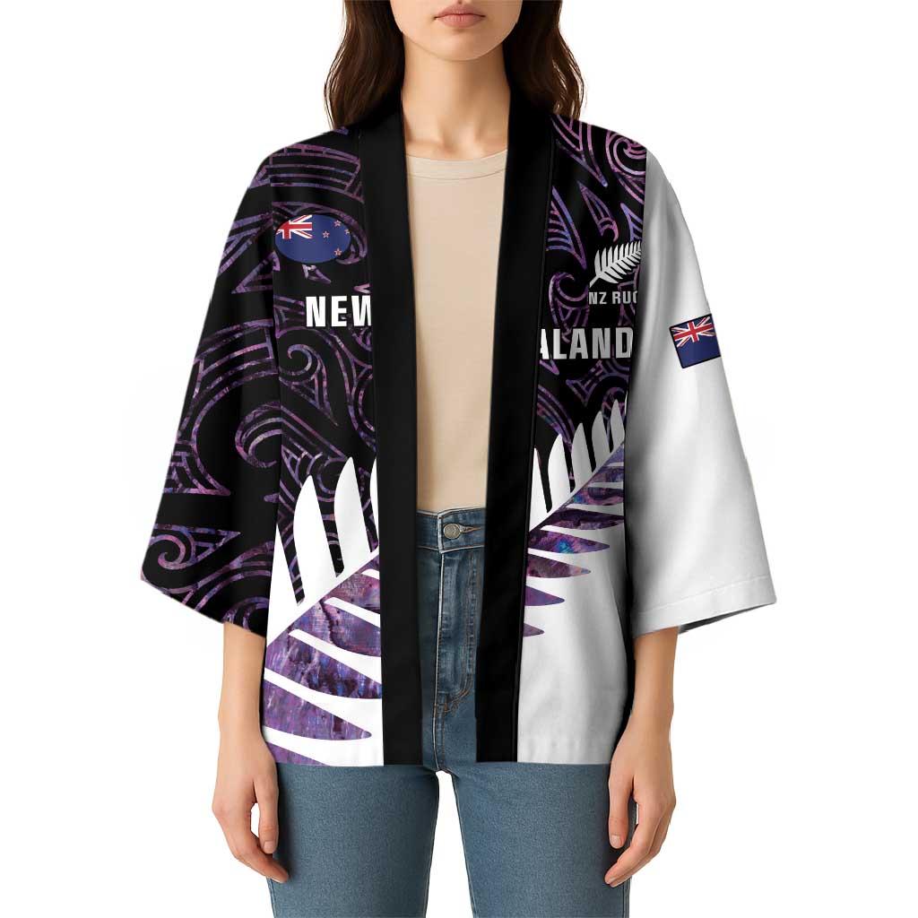 New Zealand Silver Fern Rugby Custom Kimono Go All Black Purple Maori Paua Shell - Polynesian Pride