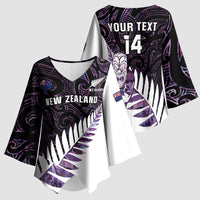 New Zealand Silver Fern Rugby Custom Kimono Sleeve Blouse Go All Black Purple Maori Paua Shell - Polynesian Pride