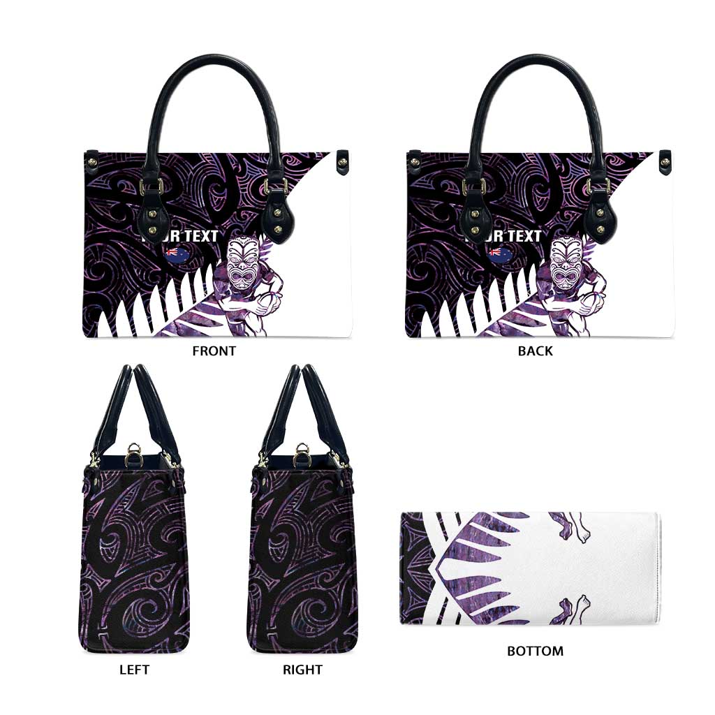 New Zealand Silver Fern Rugby Custom Leather Bag Go All Black Purple Maori Paua Shell - Polynesian Pride
