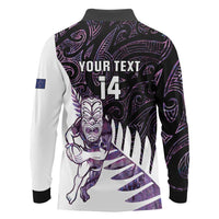 New Zealand Silver Fern Rugby Custom Long Sleeve Polo Shirt Go All Black Purple Maori Paua Shell - Polynesian Pride