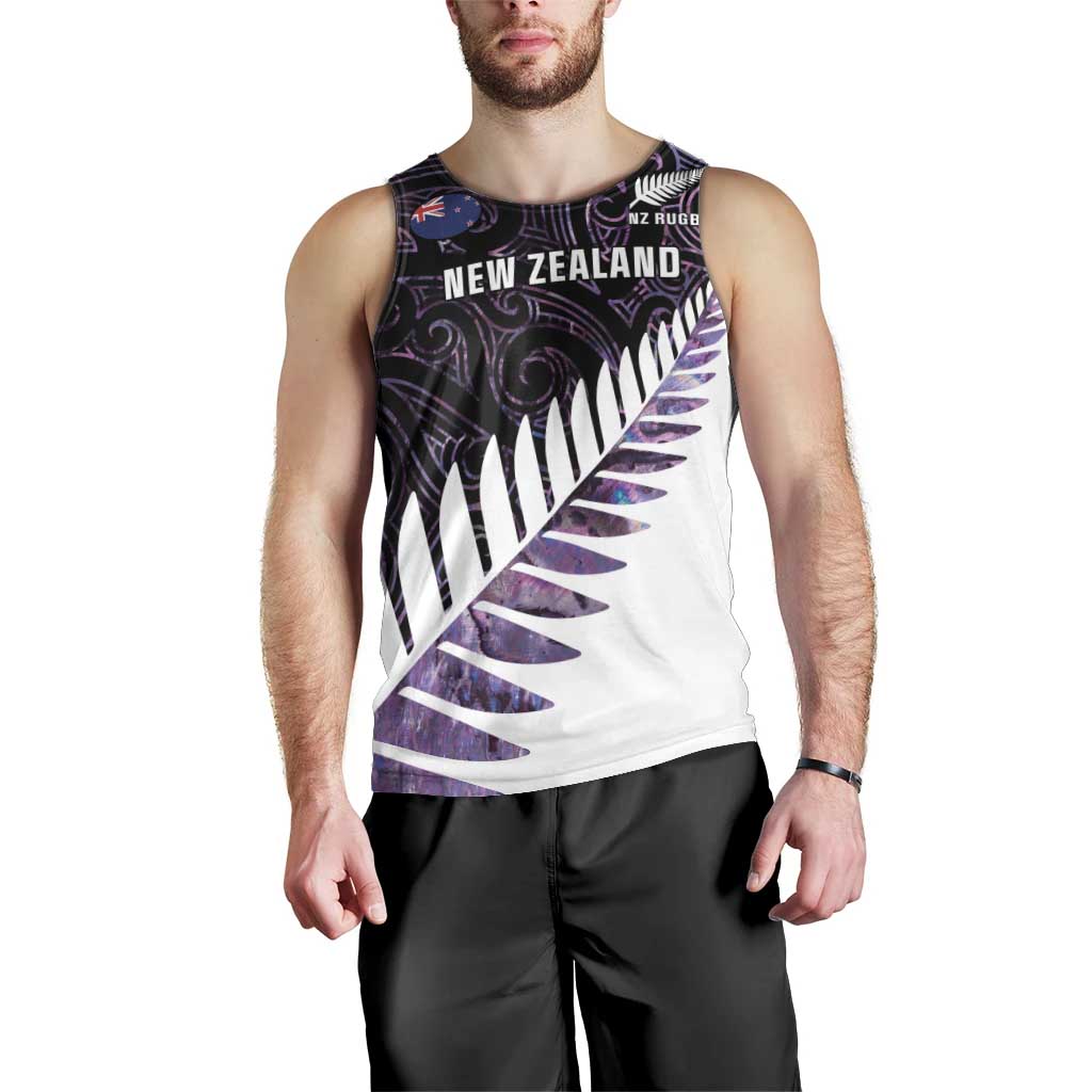 New Zealand Silver Fern Rugby Custom Men Tank Top Go All Black Purple Maori Paua Shell - Polynesian Pride