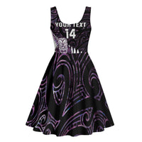 New Zealand Silver Fern Rugby Custom Midi Dress Go All Black Purple Maori Paua Shell - Polynesian Pride
