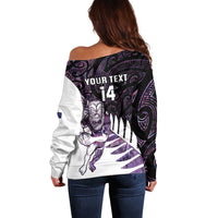 New Zealand Silver Fern Rugby Custom Off Shoulder Sweater Go All Black Purple Maori Paua Shell - Polynesian Pride