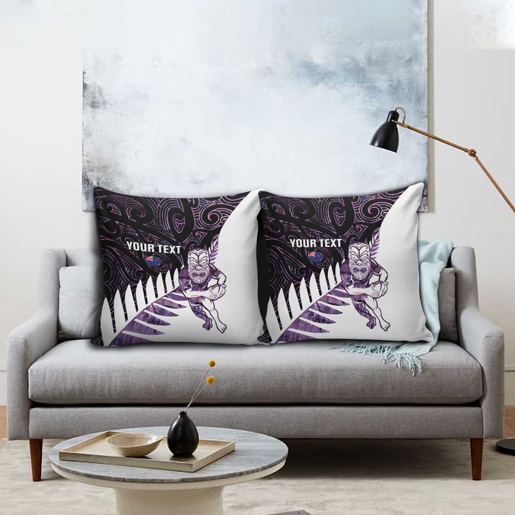 New Zealand Silver Fern Rugby Custom Pillow Cover Go All Black Purple Maori Paua Shell - Polynesian Pride