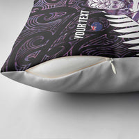 New Zealand Silver Fern Rugby Custom Pillow Cover Go All Black Purple Maori Paua Shell - Polynesian Pride