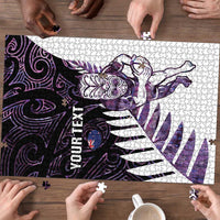 New Zealand Silver Fern Rugby Custom Puzzle Go All Black Purple Maori Paua Shell - Polynesian Pride