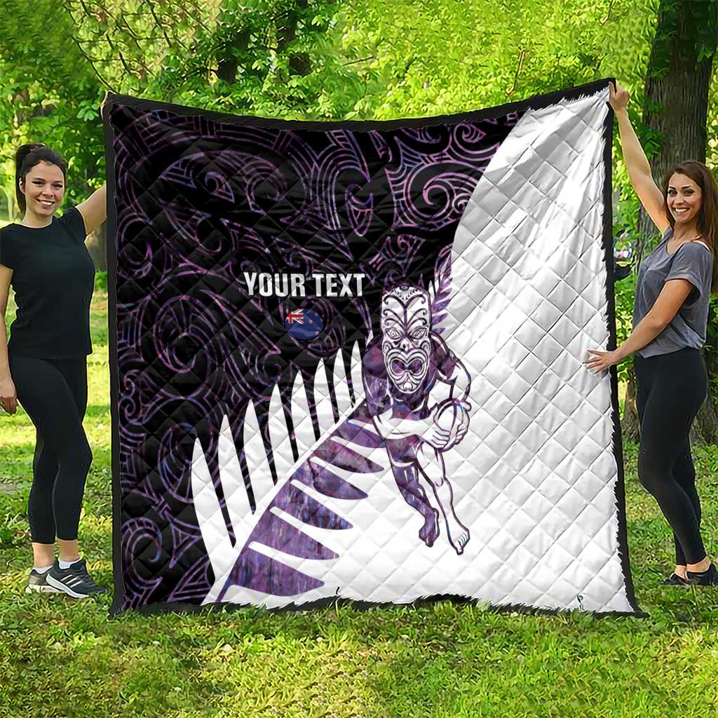 New Zealand Silver Fern Rugby Custom Quilt Go All Black Purple Maori Paua Shell - Polynesian Pride