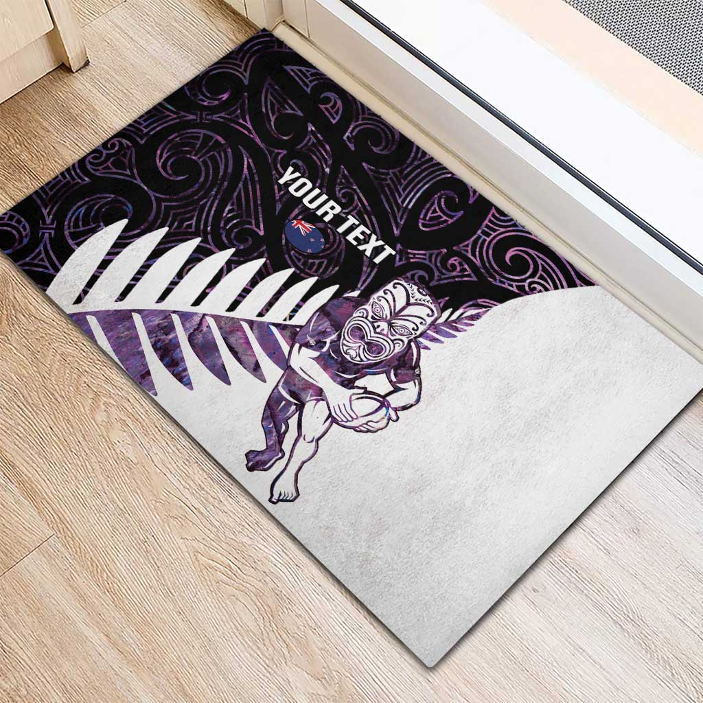 New Zealand Silver Fern Rugby Custom Rubber Doormat Go All Black Purple Maori Paua Shell - Polynesian Pride