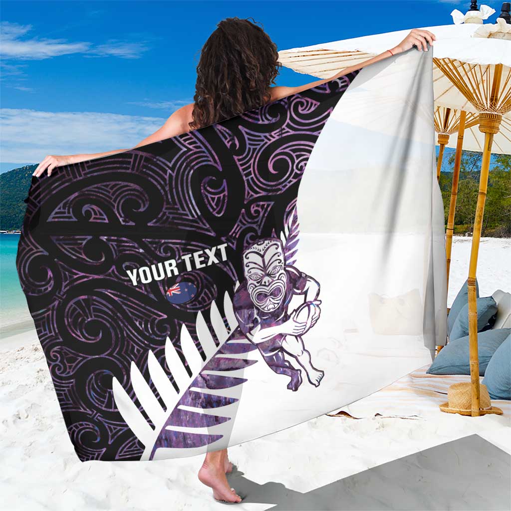 New Zealand Silver Fern Rugby Custom Sarong Go All Black Purple Maori Paua Shell - Polynesian Pride