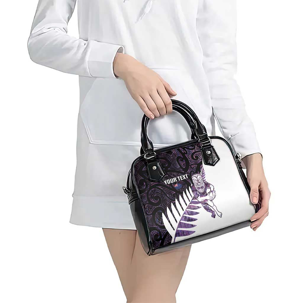 New Zealand Silver Fern Rugby Custom Shoulder Handbag Go All Black Purple Maori Paua Shell - Polynesian Pride