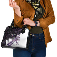 New Zealand Silver Fern Rugby Custom Shoulder Handbag Go All Black Purple Maori Paua Shell - Polynesian Pride