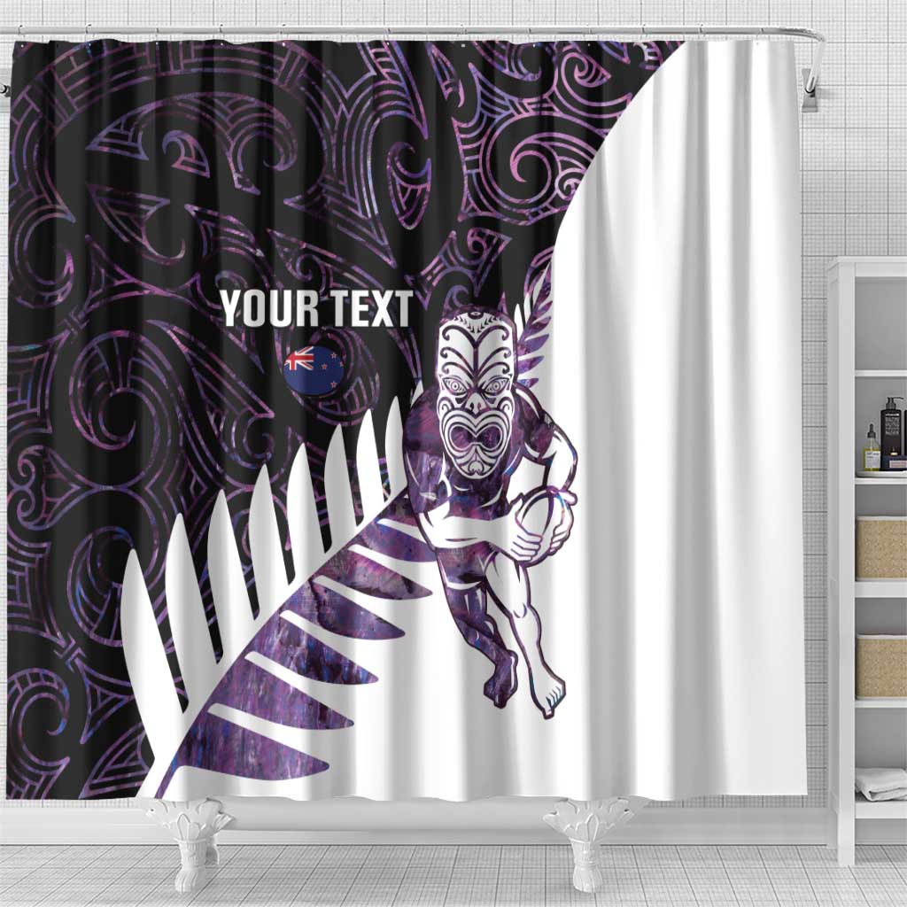 New Zealand Silver Fern Rugby Custom Shower Curtain Go All Black Purple Maori Paua Shell - Polynesian Pride