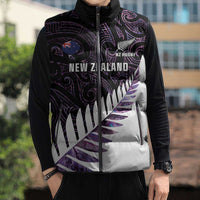 New Zealand Silver Fern Rugby Custom Sleeveless Puffer Jacket Go All Black Purple Maori Paua Shell - Polynesian Pride